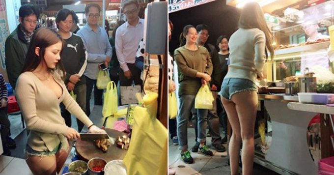 【画像】台湾の市場　美女がショートパンツで肉を切る姿見たさに客が殺到し売上が4倍にｗ