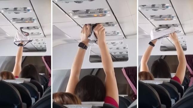 【画像】女子、飛行機内の空調でパンツを乾かす姿を盗撮されるｗ