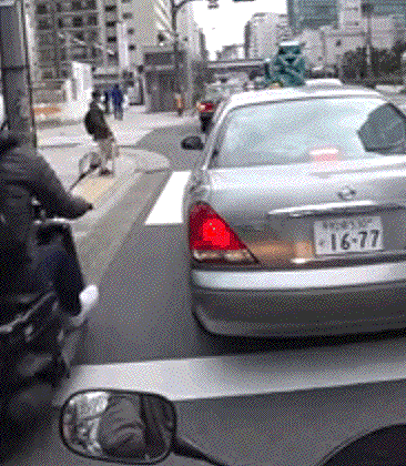 【gif】すり抜けバイク、タクシーのドアにぶつかり死亡