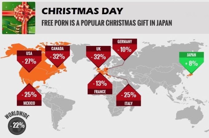 【画像】Pornhubさん、クリスマスのアクセス数世界マップを公表してしまうｗｗｗ